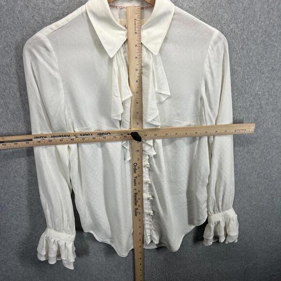Anthropologie Ruffled Button Up Blouse Womens XS White Pearl Buttons NWOT - Picture 15 of 16